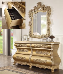 Rich Gold, Gold Finish Homey Design  HD-8016-CK-6PC Bedroom interior