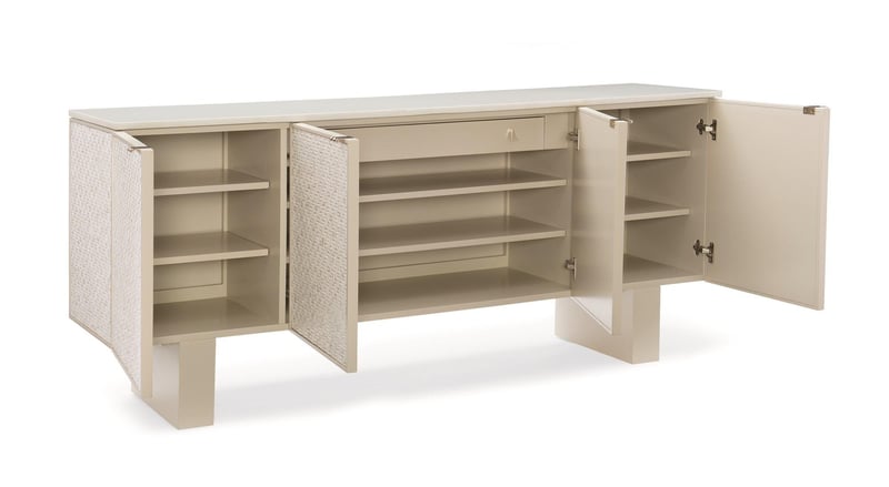 Classic Buffet Case In Stacked Shell W/ Soft Taupe Trim BOMB-SHELL by Caracole 