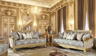 Living Room  Gold Finish, Metallic Homey Design  image