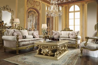 Living Room  Gold Finish, Metallic Homey Design  image