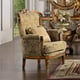 Golden Tan Chenille Armchair Carved Wood Traditional Homey Design HD-369