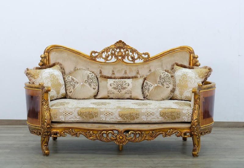 Royal Luxury Gold & Sand Fabric MAGGIOLINI Loveseat EUROPEAN FURNITURE Classic