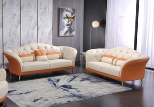 Buy Off-White, Orange European Furniture Living Room 