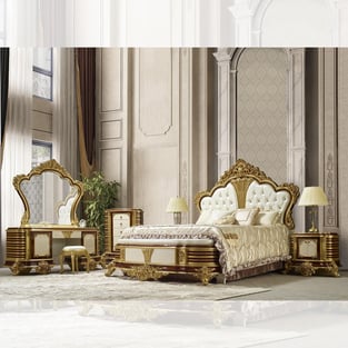 White, Gold, Dark Cherry Homey Design  HD-957-EK BED-3PC Bedroom interior