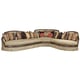 Luxury Walnut Wood Beige Fabric Curved Sectional Sofa Benetti's Ferrara LEFT