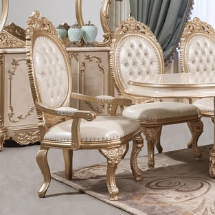 Gold, Cream Homey Design  HD-DIN9102-SET-9PC Dining Room interior