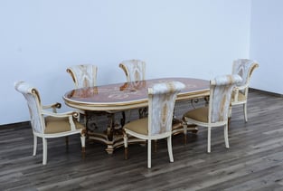 Beige, Gold, Ebony European Furniture 51959-DT-9PC Dining Room interior