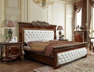 Bedroom  White, Brown, Gold Finish Homey Design  image