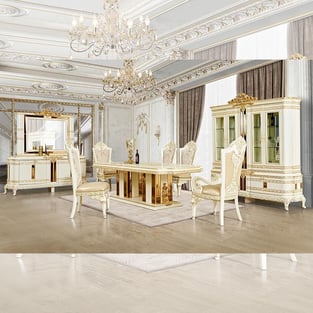 White, Gold Homey Design  HD-BU1882-2PC Dining Room interior