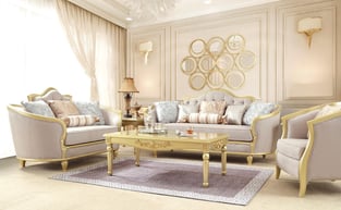 Living Room  Beige, Gold Finish, Metallic Homey Design  image