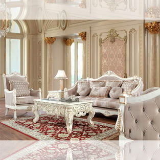 Living Room  White, Gold Finish Homey Design  image