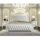 White Gloss & Gold Brush Finish King Bedroom Set 3Pcs Traditional Homey Design HD-8091