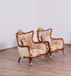 Gold, Antique, Walnut European Furniture 47078-S-Set-3 Living Room interior