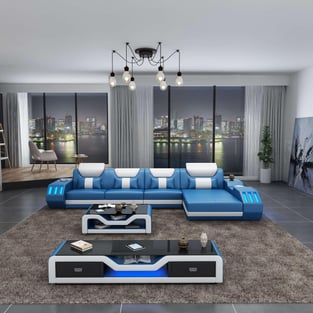 White, Blue European Furniture LED-BLUW-85555-RHF Living Room interior