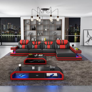 Red, Black European Furniture LED-BR-88883-RHF Living Room interior