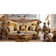 Golden Tan Chenille Sofa Set 2Pcs Carved Wood Traditional Homey Design HD-369