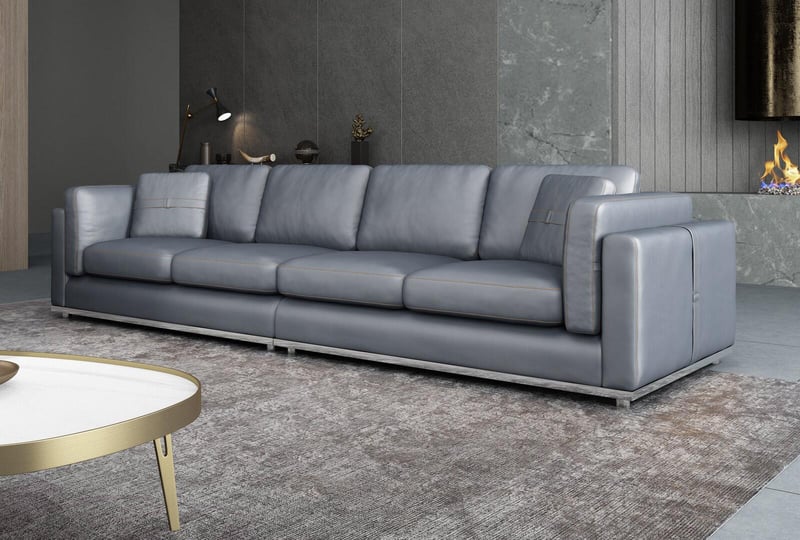 Smokey Gray Italian Leather PICASSO Mansion Sofa EUROPEAN FURNITURE Contemporary
