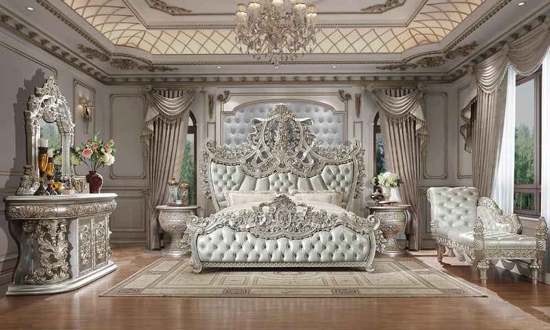 Baroque Belle Silver KING Bedroom Set 3 Pcs Traditional Homey Design HD-8088 