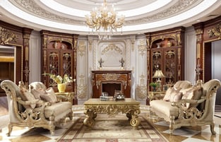 Living Room  Beige, Gold Finish, Metallic Homey Design  image