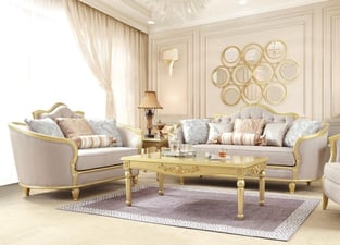 Living Room  Beige, Gold Finish, Metallic Homey Design  image