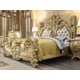 Antique Gold & Leather King Bedroom Set 3Pcs Traditional Homey Design HD-1801
