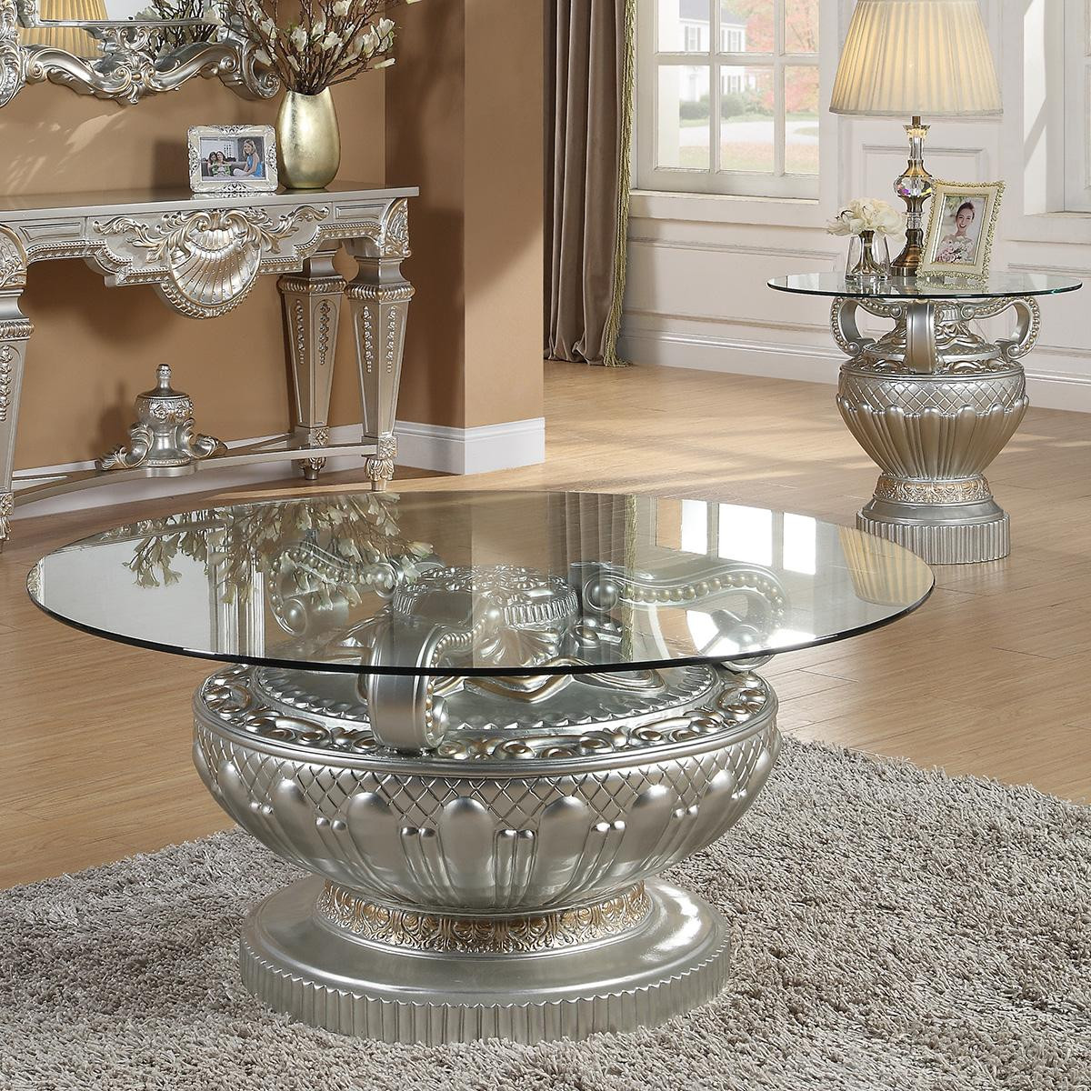 Silver glass store coffee table