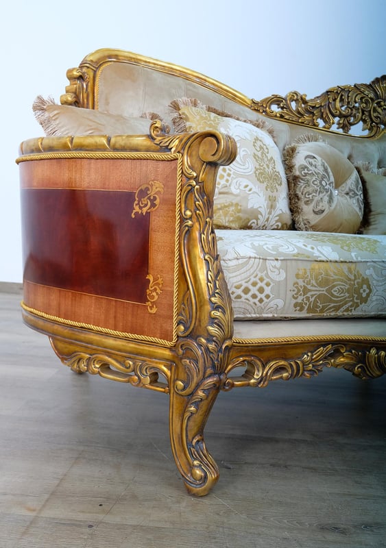 Royal Luxury Gold & Sand Fabric MAGGIOLINI Loveseat EUROPEAN FURNITURE Classic