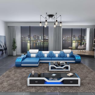 White, Blue European Furniture LED-BLUW-85554-LHF Living Room interior